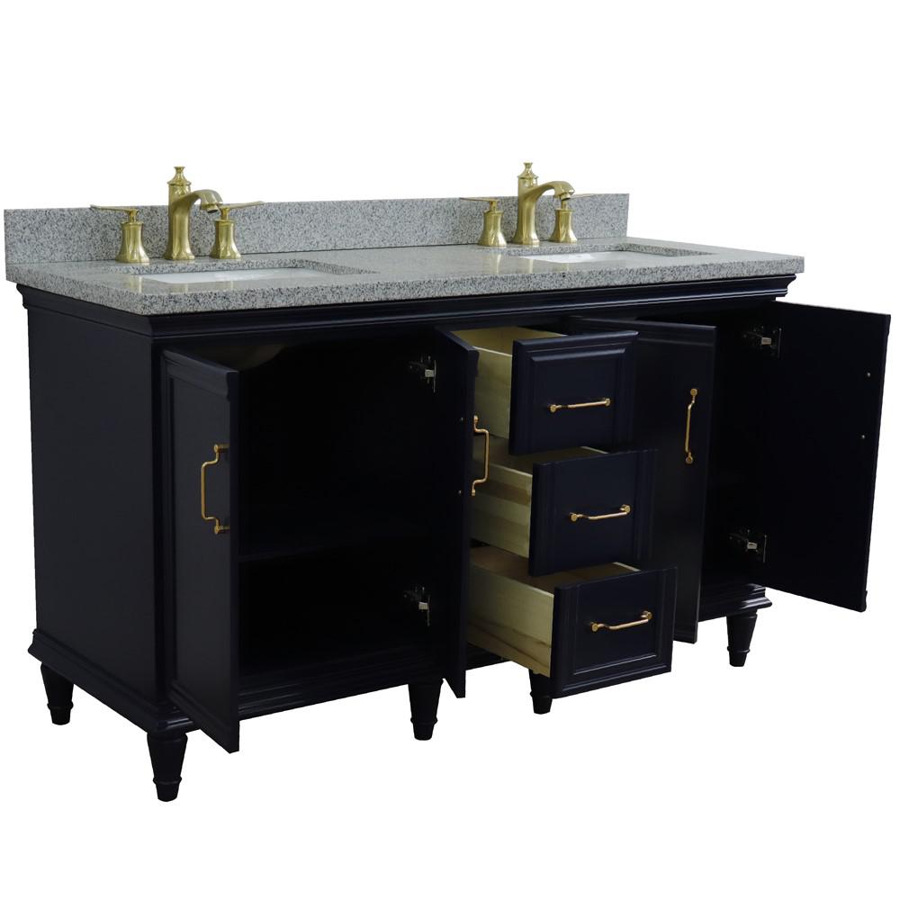 61 Double sink vanity in Blue finish and Gray granite and rectangle sink. Picture 8