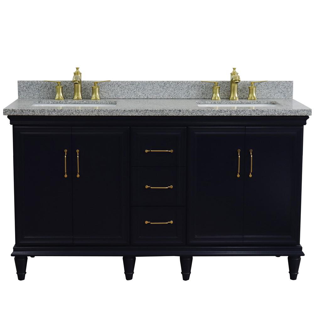 61 Double sink vanity in Blue finish and Gray granite and rectangle sink. Picture 9