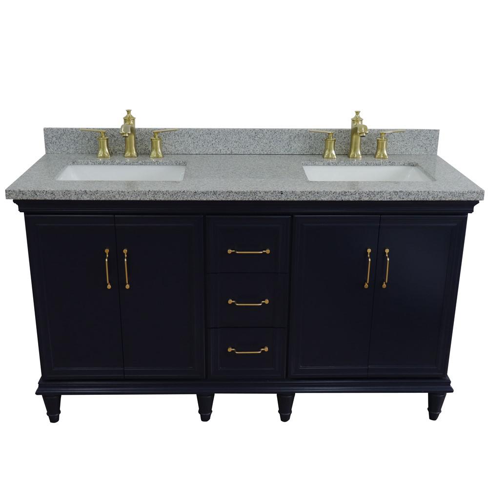 61 Double sink vanity in Blue finish and Gray granite and rectangle sink. Picture 12
