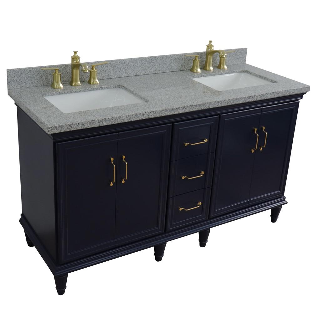 61 Double sink vanity in Blue finish and Gray granite and rectangle sink. Picture 13