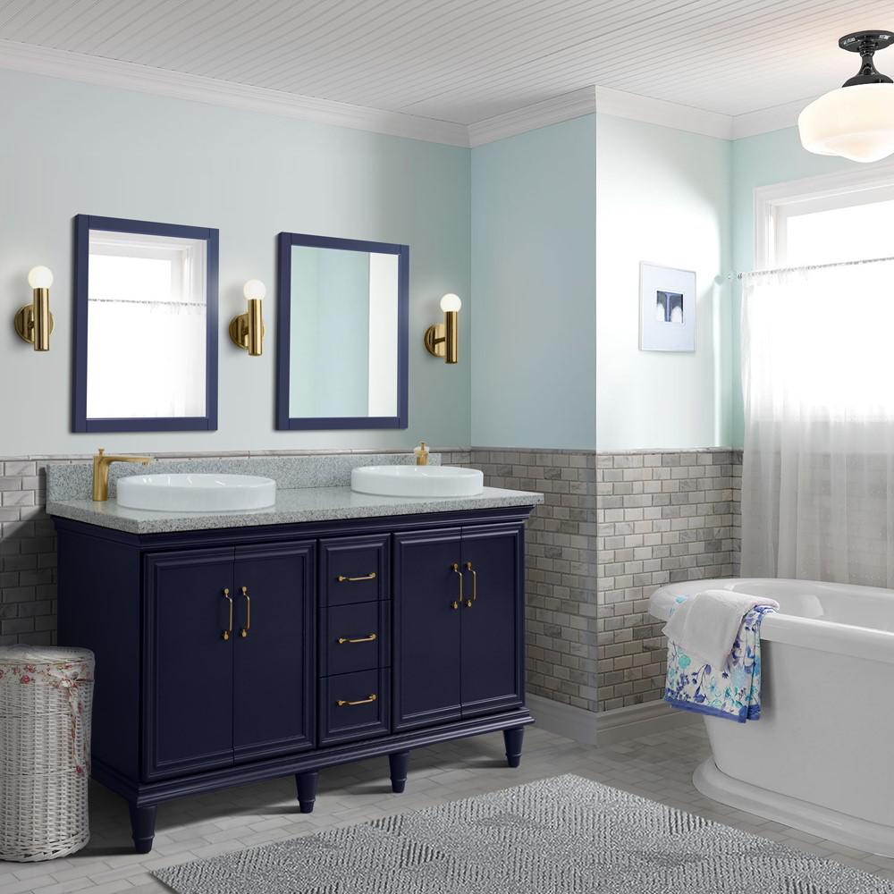 61 Double sink vanity in Blue finish and Gray granite and rectangle sink. Picture 18