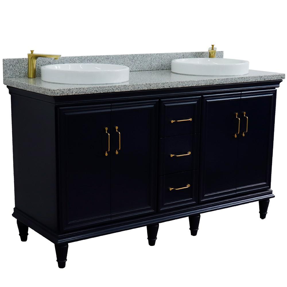 61 Double sink vanity in Blue finish and Gray granite and rectangle sink. Picture 22