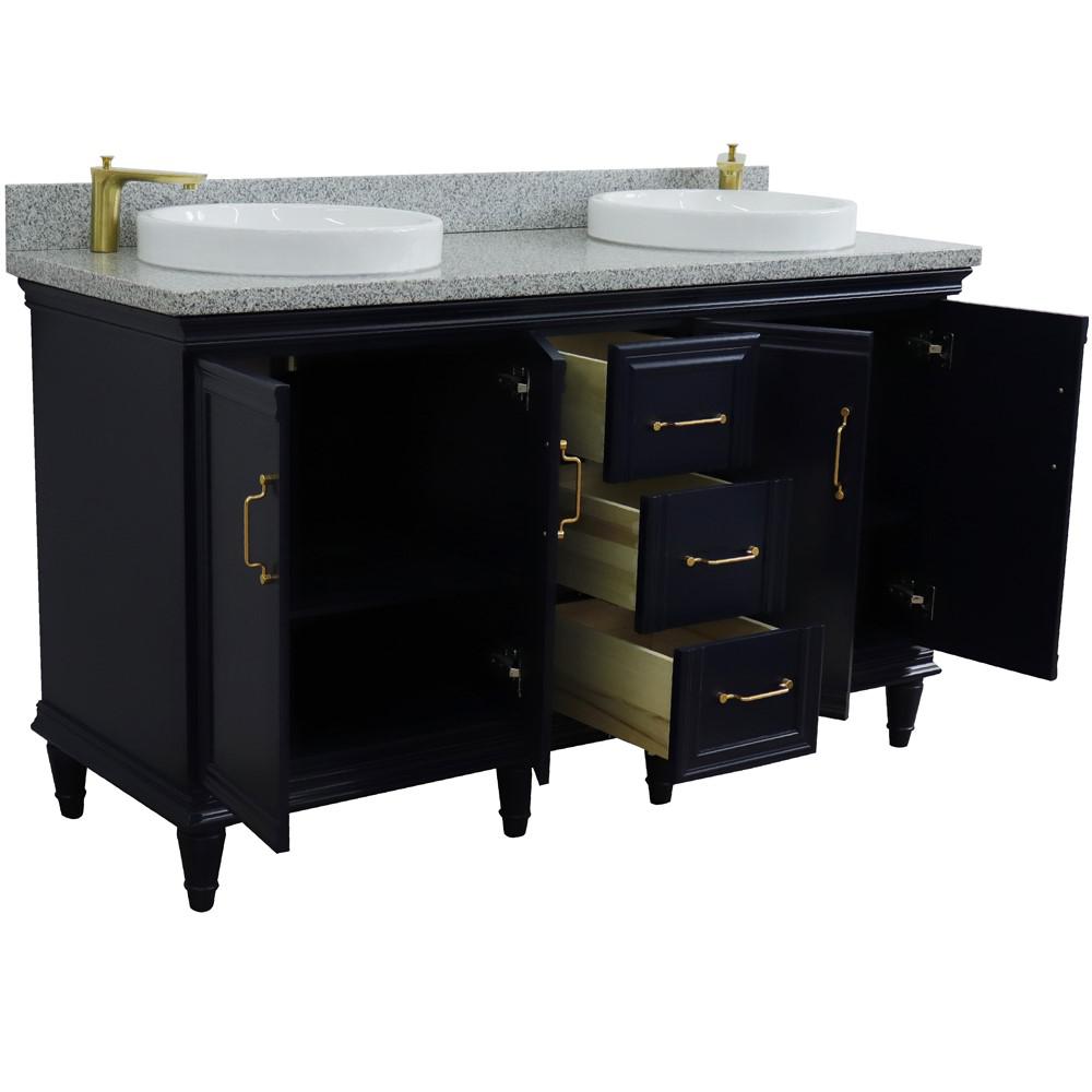 61 Double sink vanity in Blue finish and Gray granite and rectangle sink. Picture 23