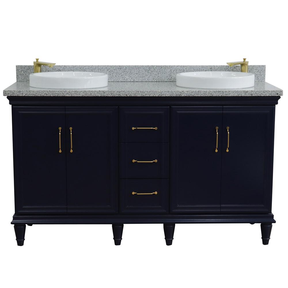 61 Double sink vanity in Blue finish and Gray granite and rectangle sink. Picture 24