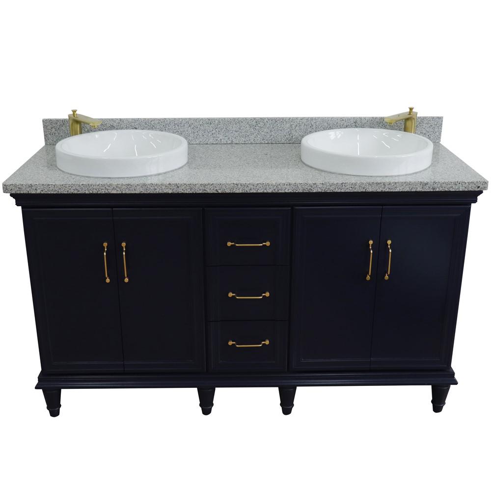 61 Double sink vanity in Blue finish and Gray granite and rectangle sink. Picture 27