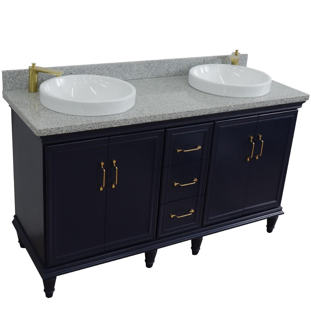 61 Double sink vanity in Blue finish and Gray granite and rectangle sink. Picture 28