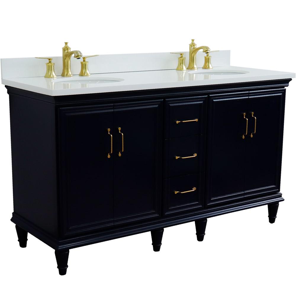 61 Double sink vanity in Blue finish and White quartz and oval sink. Picture 6