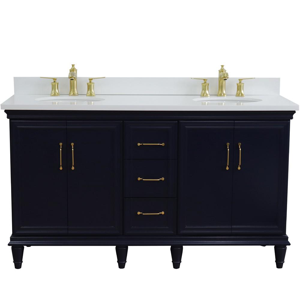 61 Double sink vanity in Blue finish and White quartz and oval sink. Picture 8