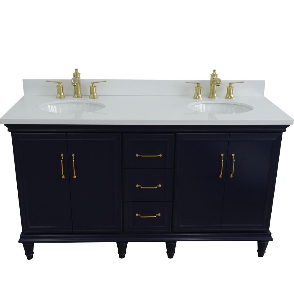 61 Double sink vanity in Blue finish and White quartz and oval sink. Picture 11