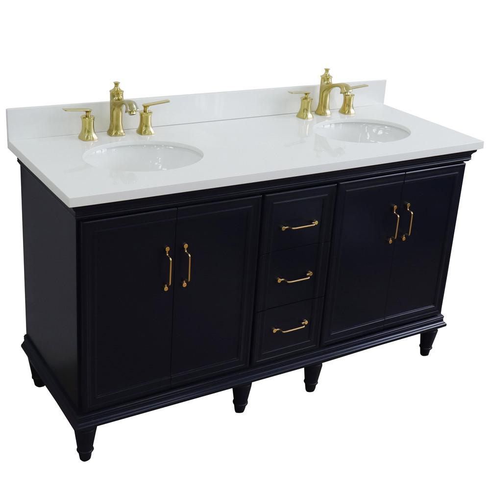 61 Double sink vanity in Blue finish and White quartz and oval sink. Picture 12