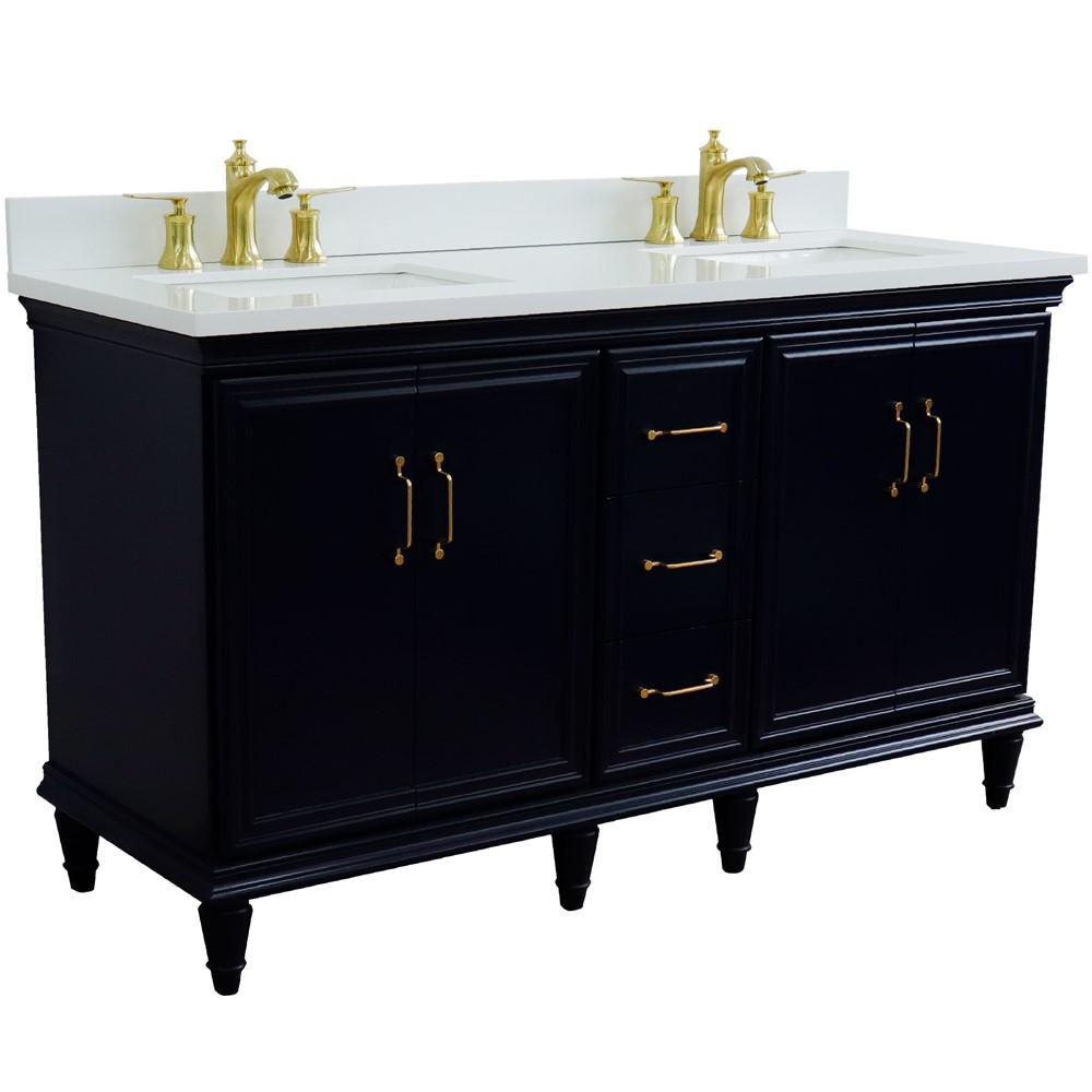61 Double sink vanity in Blue finish and White quartz and rectangle sink. Picture 6