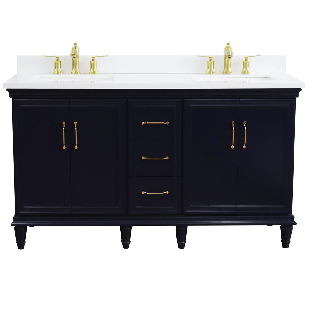 61 Double sink vanity in Blue finish and White quartz and rectangle sink. Picture 8