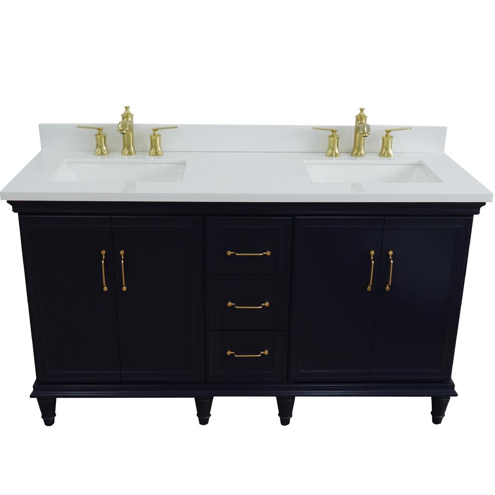 61 Double sink vanity in Blue finish and White quartz and rectangle sink. Picture 11
