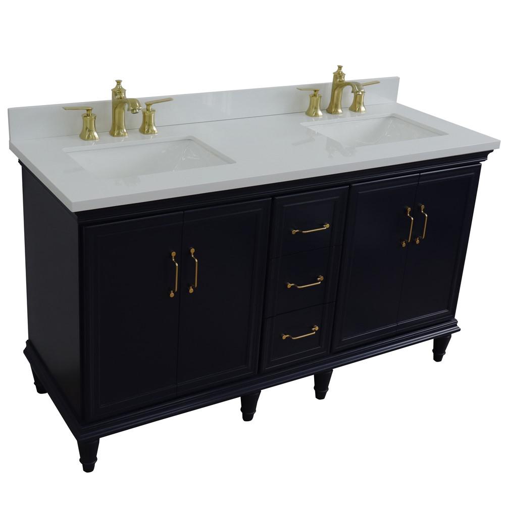 61 Double sink vanity in Blue finish and White quartz and rectangle sink. Picture 12
