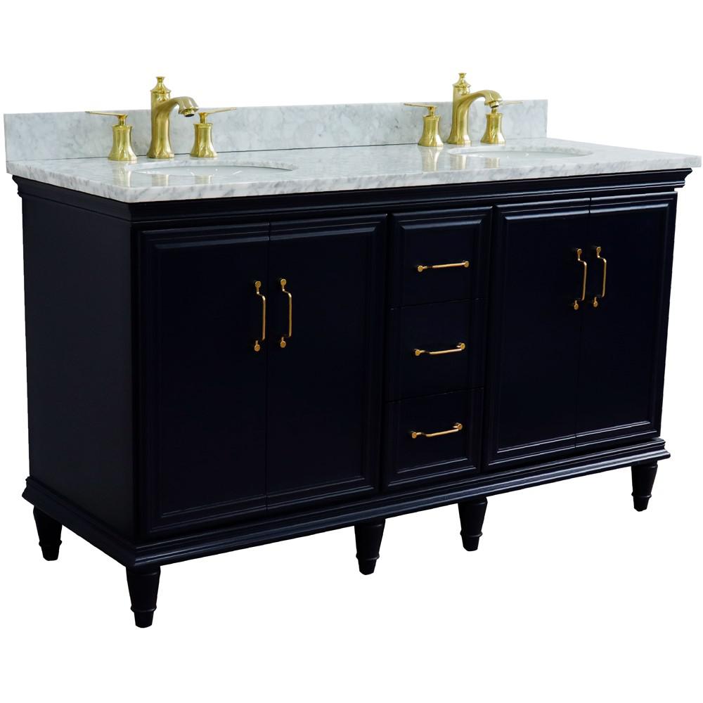 61 Double sink vanity in Blue finish and White Carrara marble and oval sink. Picture 6