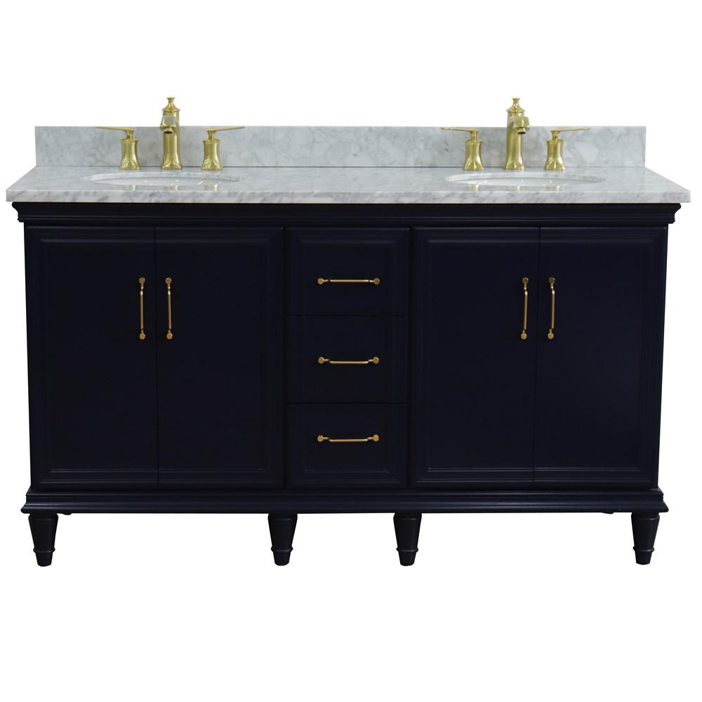 61 Double sink vanity in Blue finish and White Carrara marble and oval sink. Picture 8