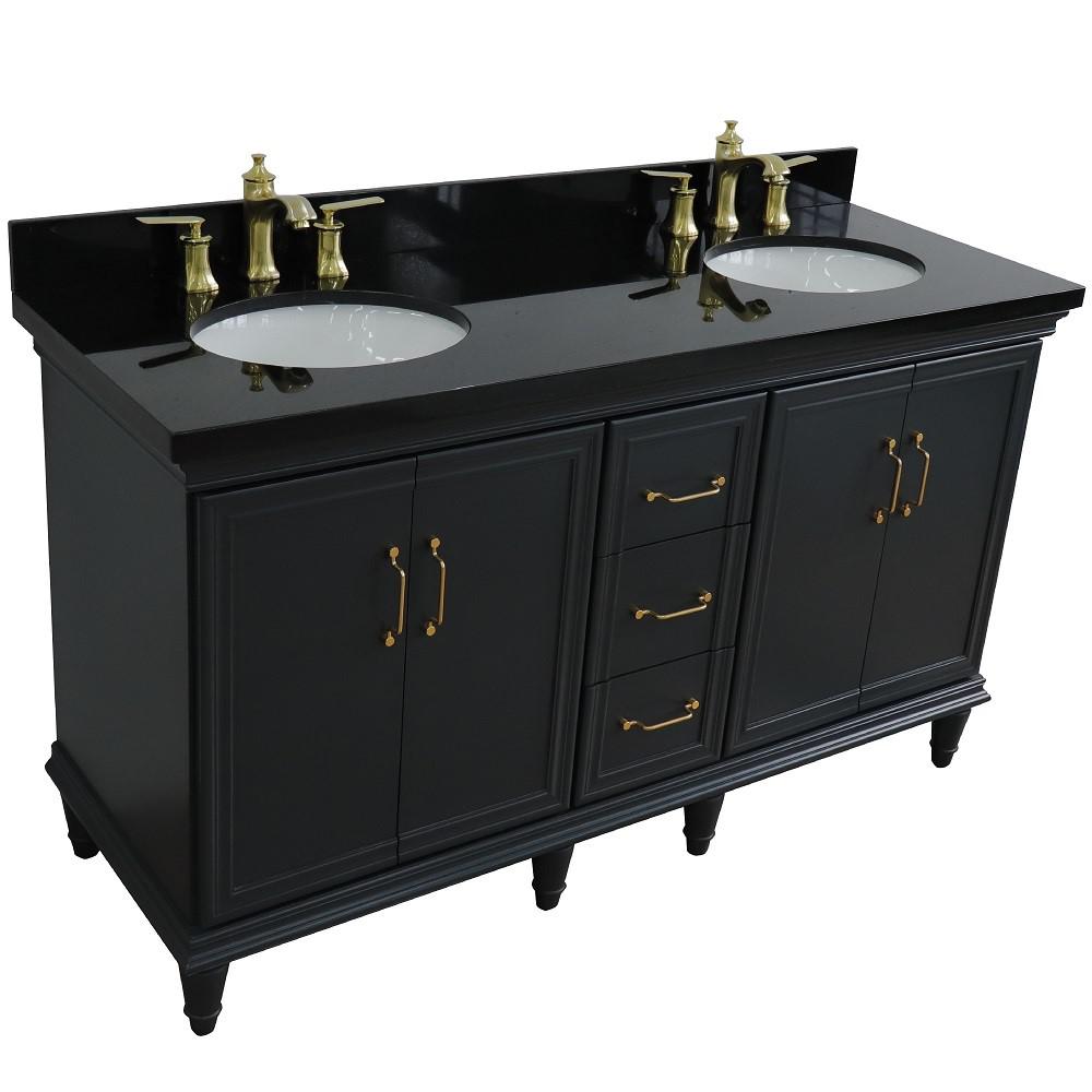 Double sink vanity in Dark Gray and Black galaxy granite and oval sink. Picture 11