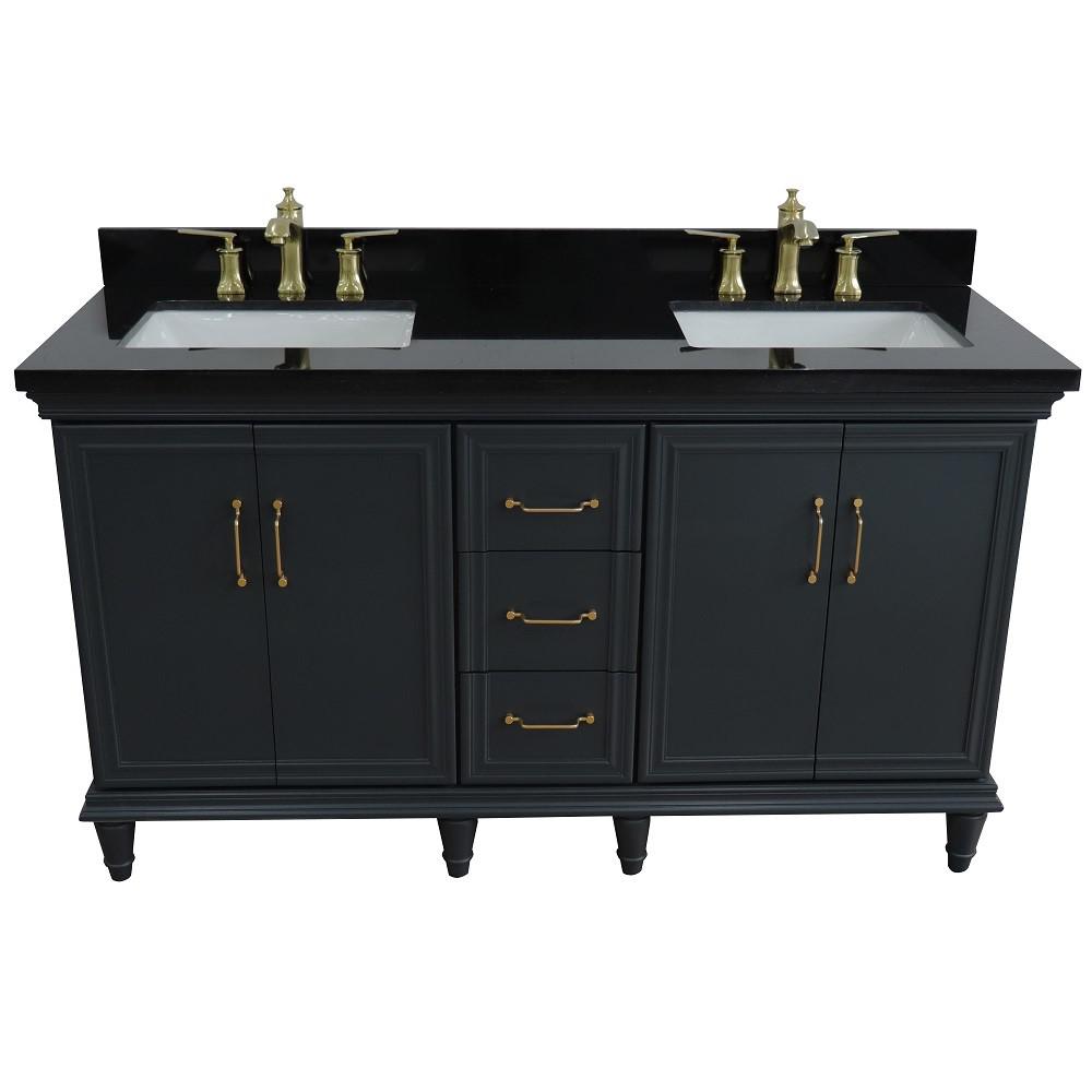 Double sink vanity in Dark Gray and Black galaxy granite and rectangle sink. Picture 10