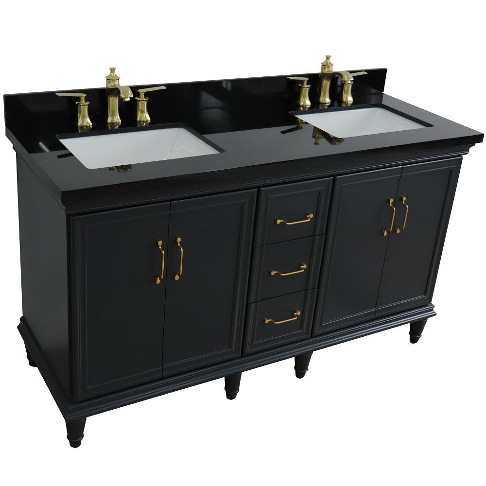 Double sink vanity in Dark Gray and Black galaxy granite and rectangle sink. Picture 11
