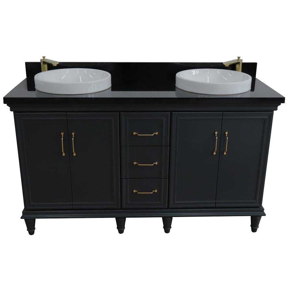Double sink vanity in Dark Gray and Black galaxy granite and rectangle sink. Picture 24