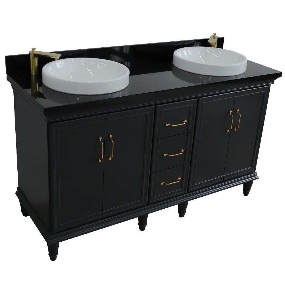 Double sink vanity in Dark Gray and Black galaxy granite and rectangle sink. Picture 25