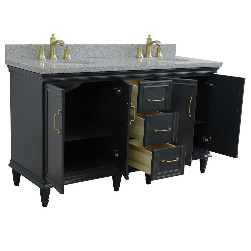 61 Double sink vanity in Dark Gray finish and Gray granite and oval sink. Picture 6