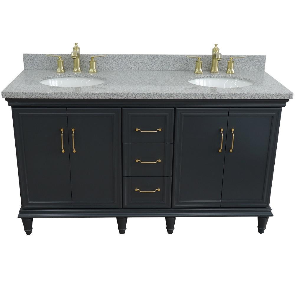 61 Double sink vanity in Dark Gray finish and Gray granite and oval sink. Picture 10