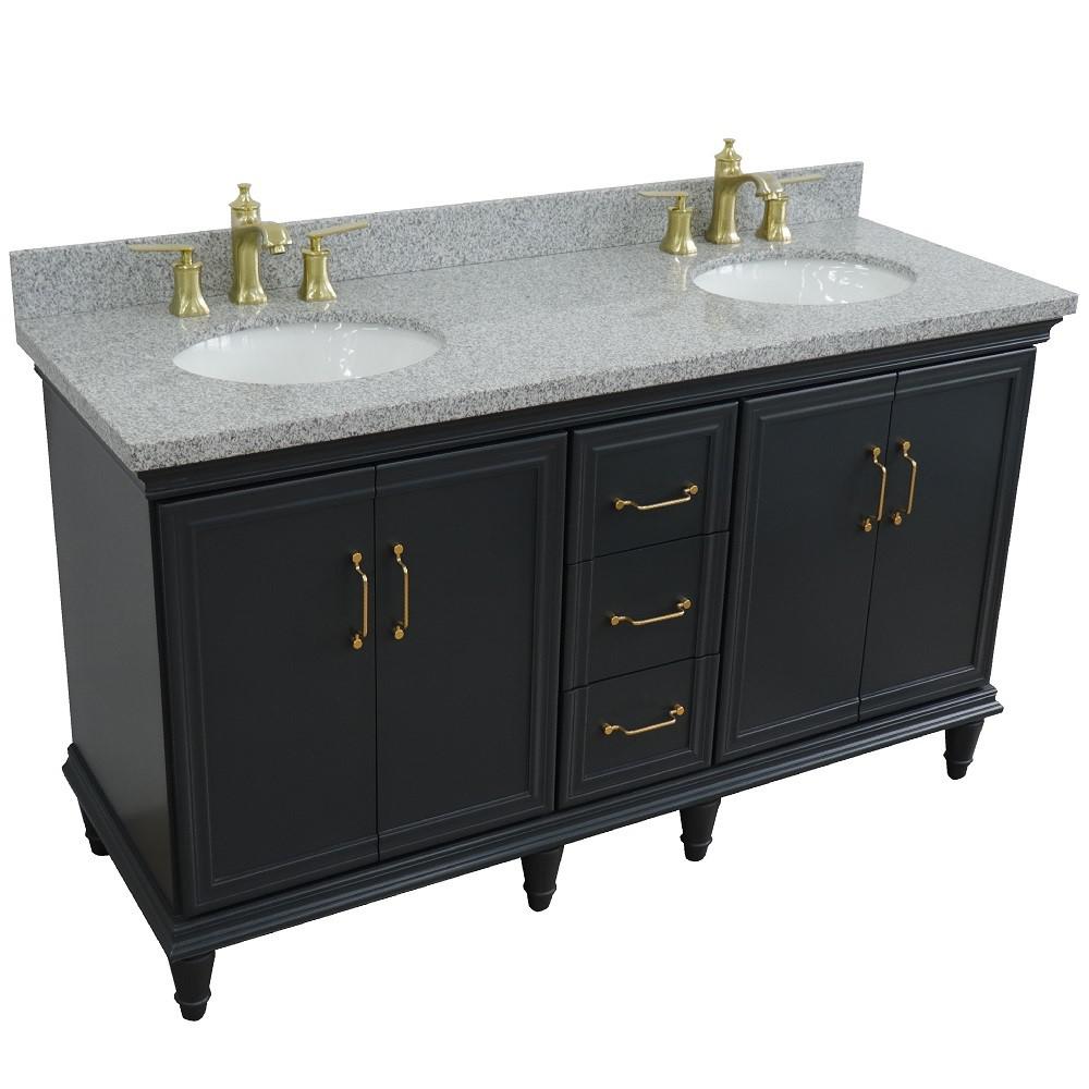 61 Double sink vanity in Dark Gray finish and Gray granite and oval sink. Picture 11