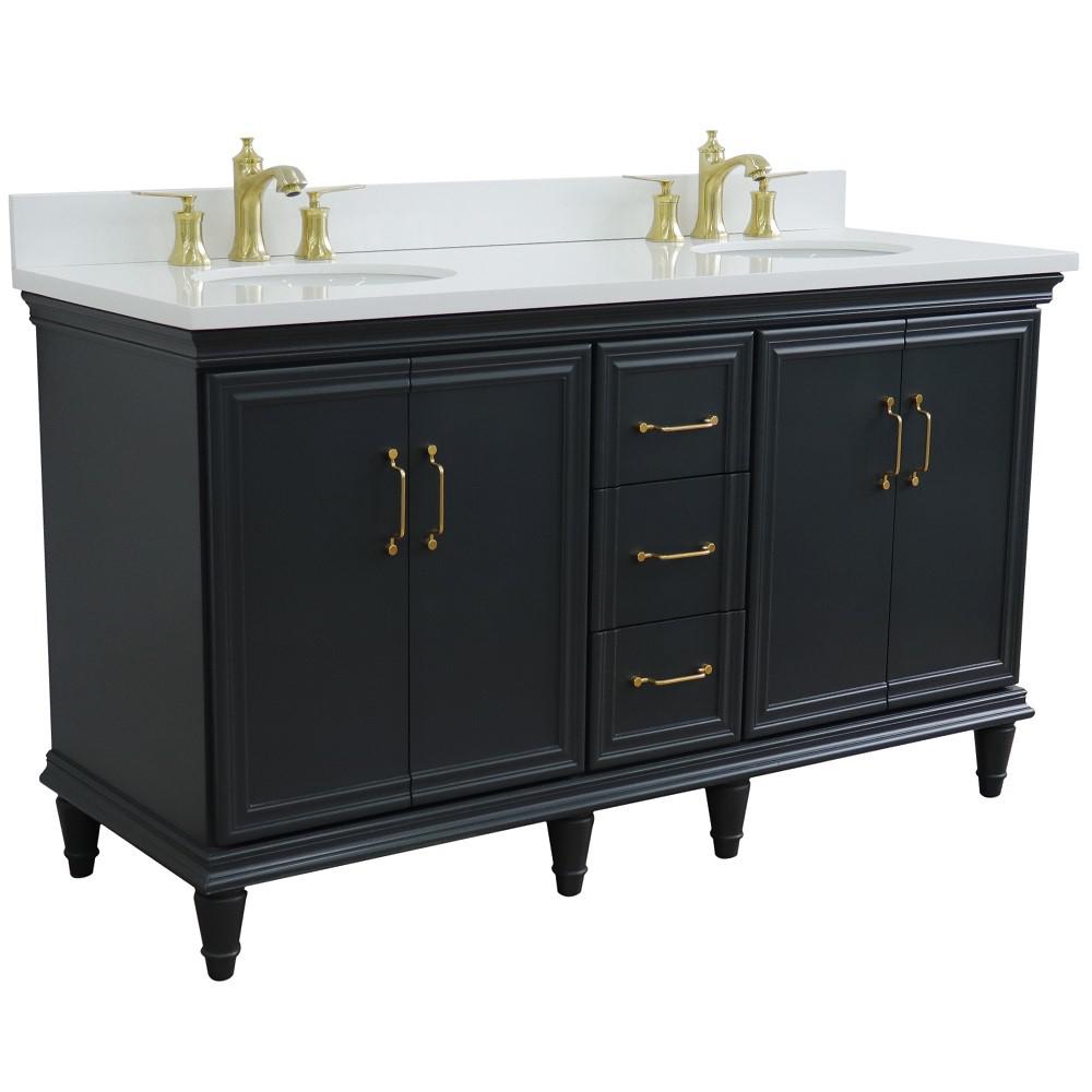 61 Double sink vanity in Dark Gray finish and White quartz and oval sink. Picture 5