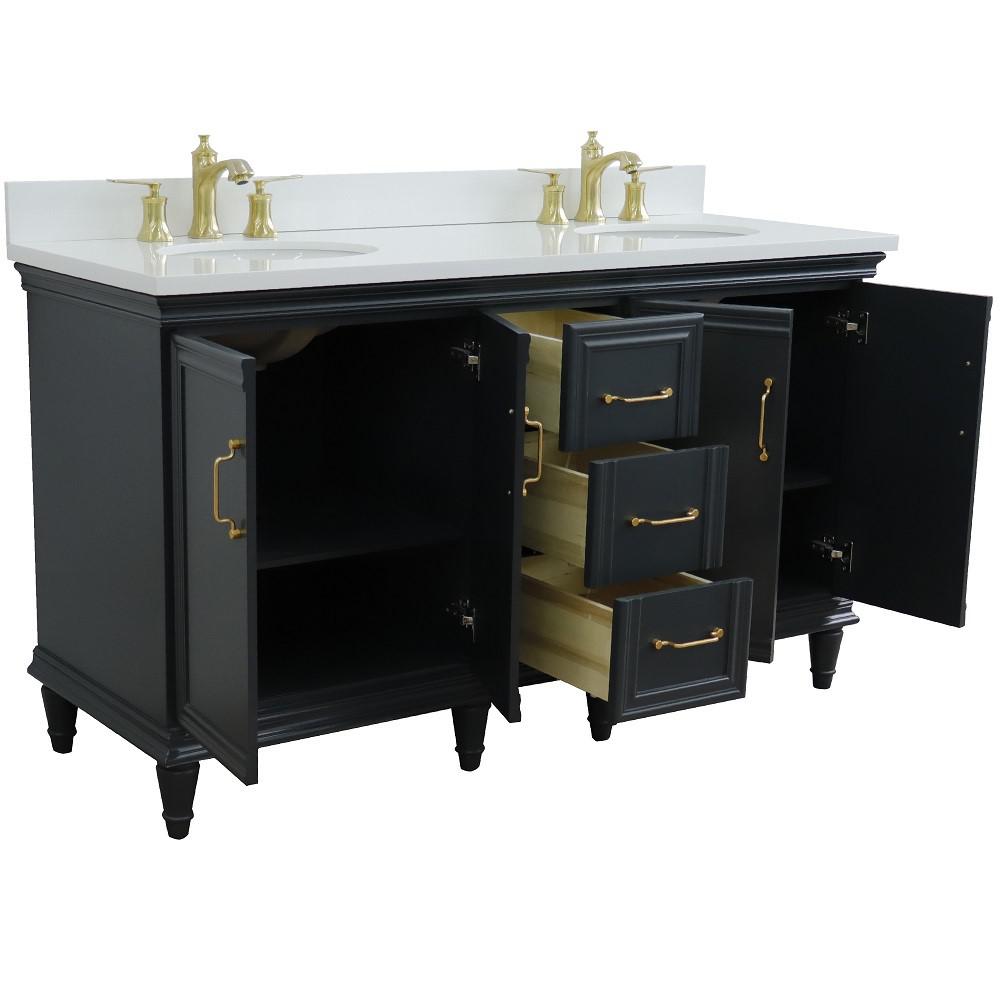 61 Double sink vanity in Dark Gray finish and White quartz and oval sink. Picture 6