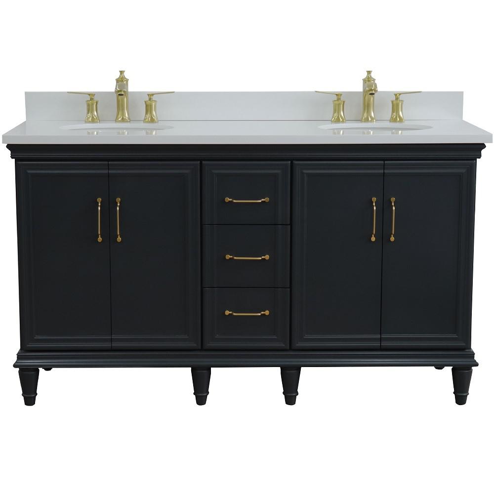 61 Double sink vanity in Dark Gray finish and White quartz and oval sink. Picture 7