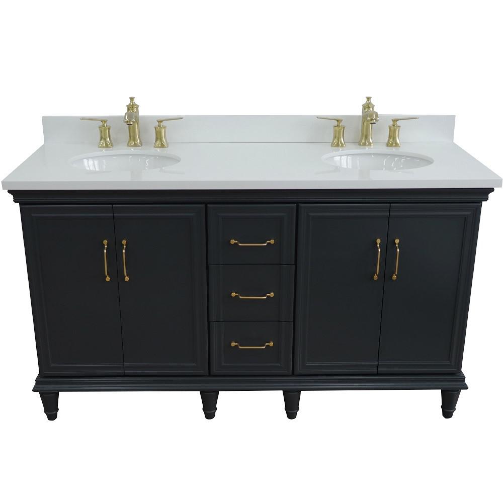 61 Double sink vanity in Dark Gray finish and White quartz and oval sink. Picture 10