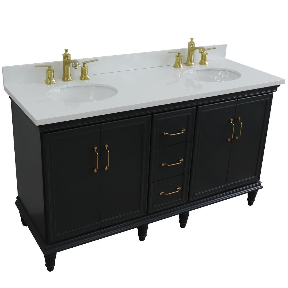 61 Double sink vanity in Dark Gray finish and White quartz and oval sink. Picture 11