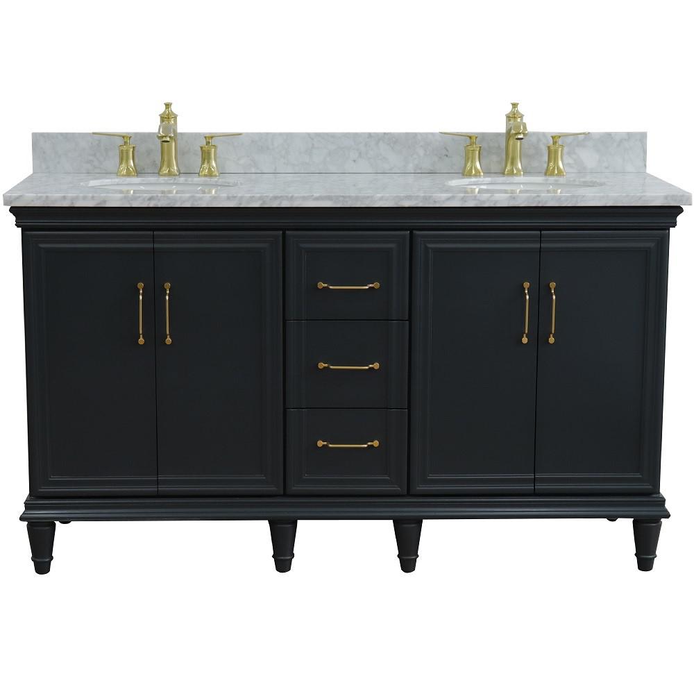 Double sink vanity in Dark Gray and White Carrara marble and oval sink. Picture 7