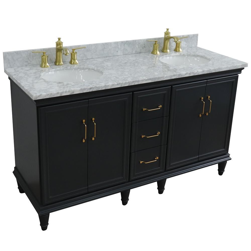 Double sink vanity in Dark Gray and White Carrara marble and oval sink. Picture 11