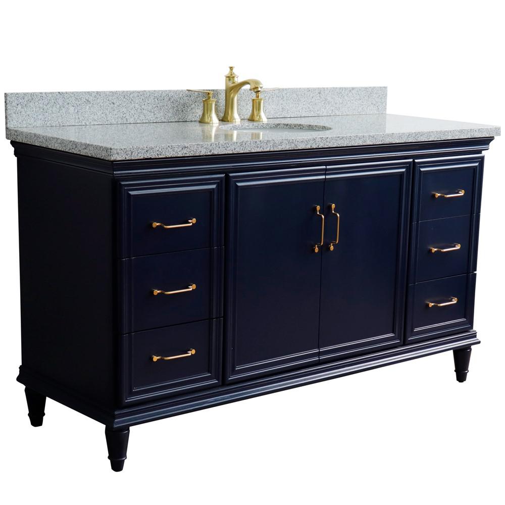 61 Single sink vanity in Blue finish and Gray granite and oval sink. Picture 4