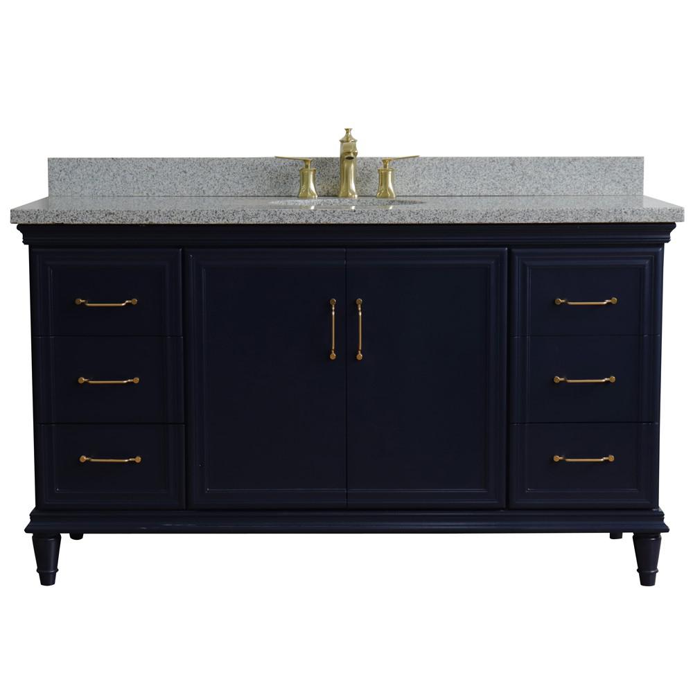 61 Single sink vanity in Blue finish and Gray granite and oval sink. Picture 6