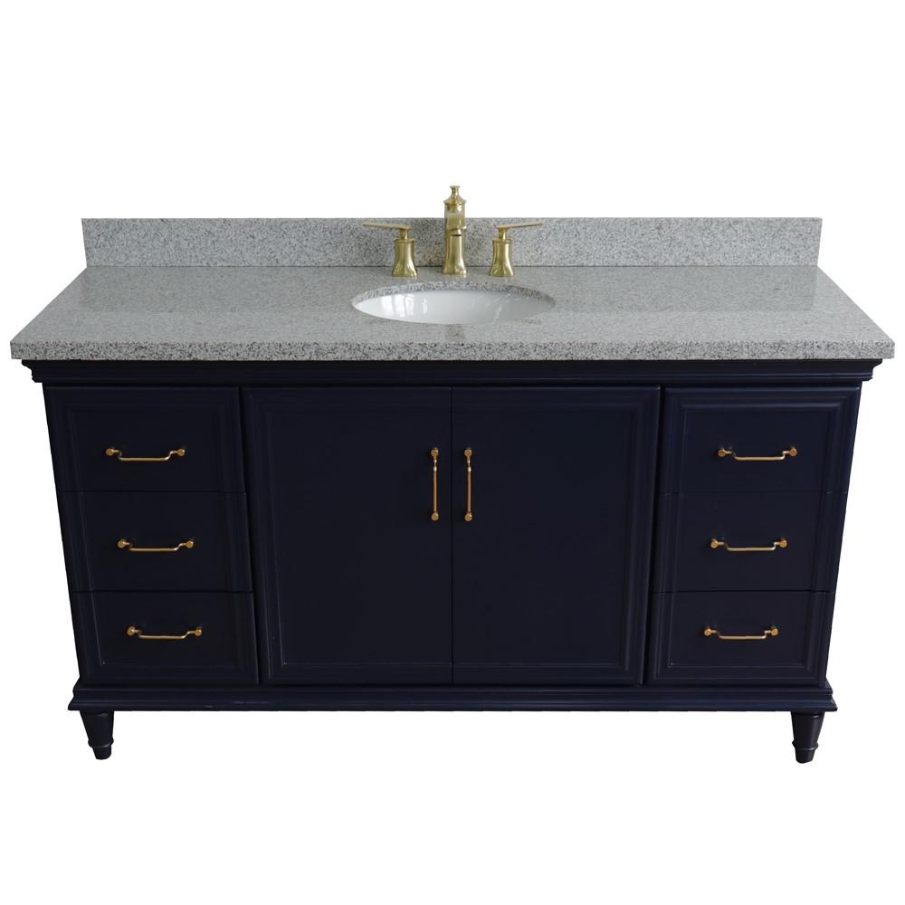 61 Single sink vanity in Blue finish and Gray granite and oval sink. Picture 8