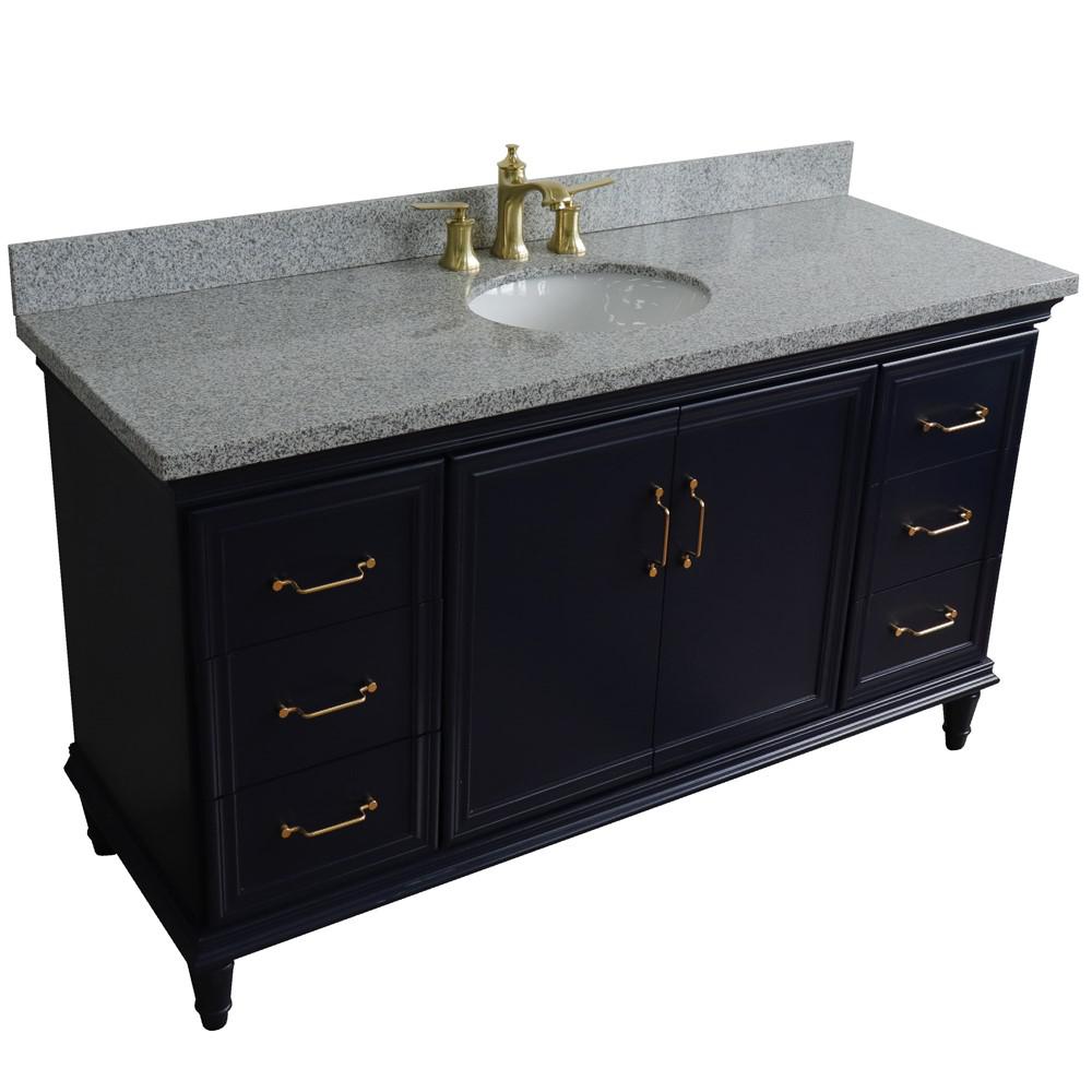 61 Single sink vanity in Blue finish and Gray granite and oval sink. Picture 9