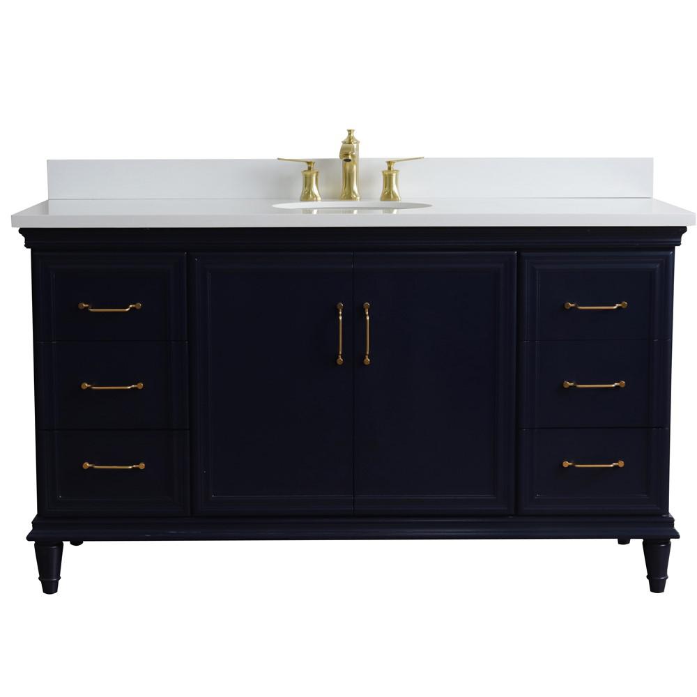 61 Single sink vanity in Blue finish and White quartz and oval sink. Picture 6