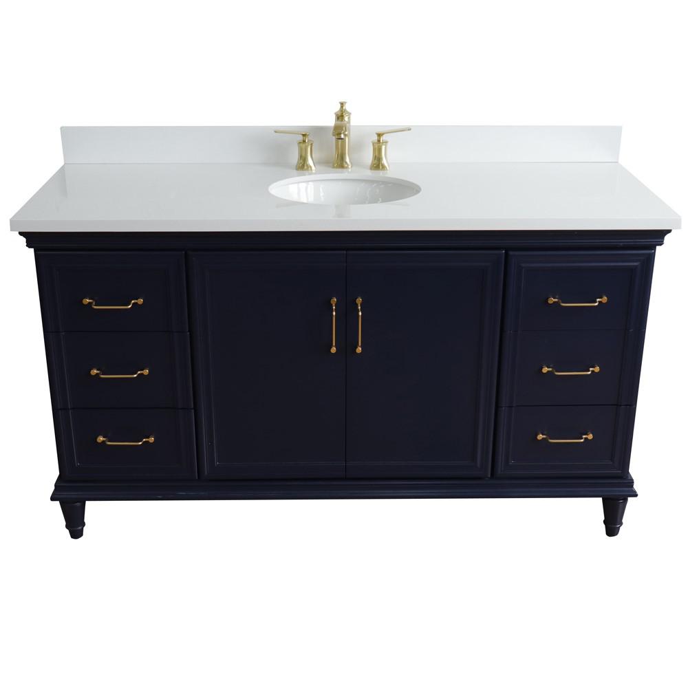 61 Single sink vanity in Blue finish and White quartz and oval sink. Picture 8