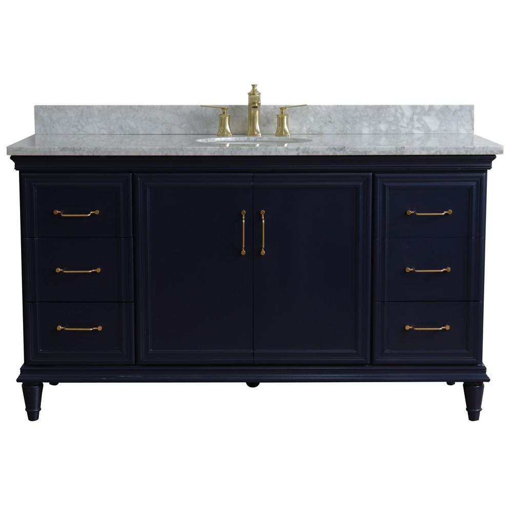 61 Single sink vanity in Blue finish and White Carrara marble and oval sink. Picture 6