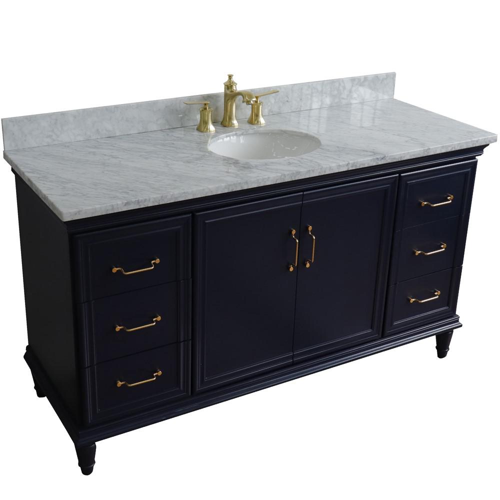 61 Single sink vanity in Blue finish and White Carrara marble and oval sink. Picture 9