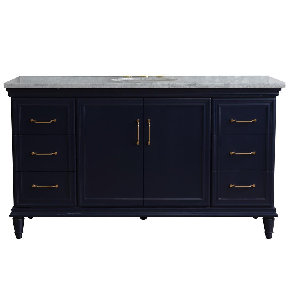 61 Single sink vanity in Blue finish and White Carrara marble and oval sink. Picture 12