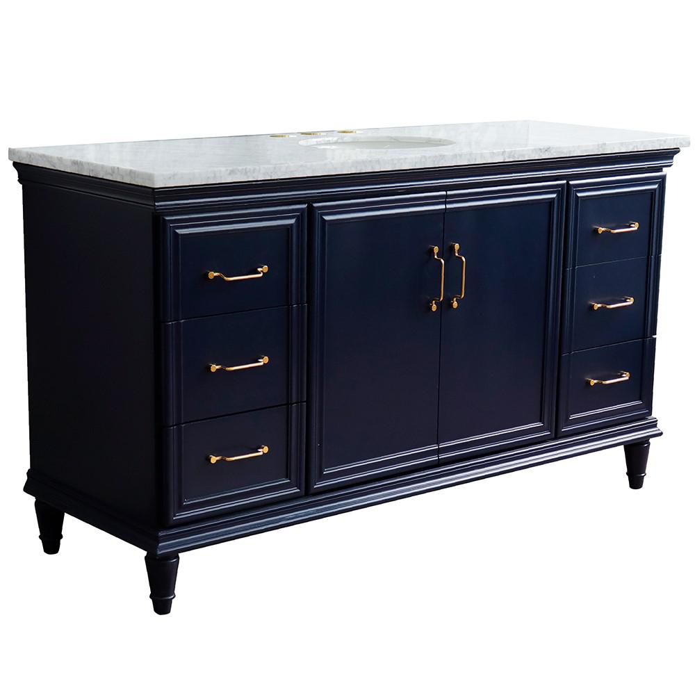 61 Single sink vanity in Blue finish and White Carrara marble and oval sink. Picture 13