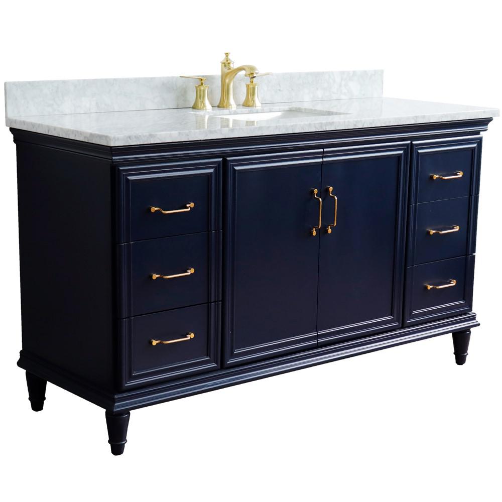 Single sink vanity in Blue and White Carrara marble and rectangle sink. Picture 4