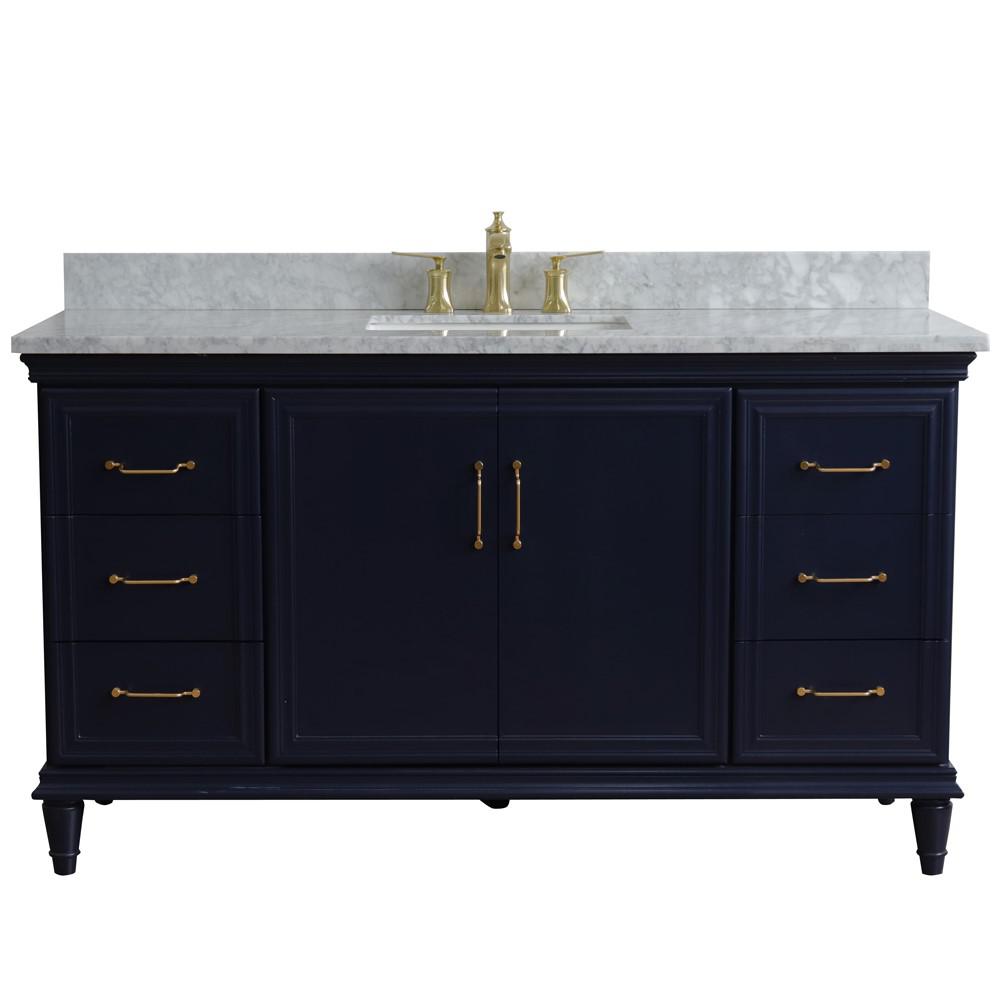 Single sink vanity in Blue and White Carrara marble and rectangle sink. Picture 6