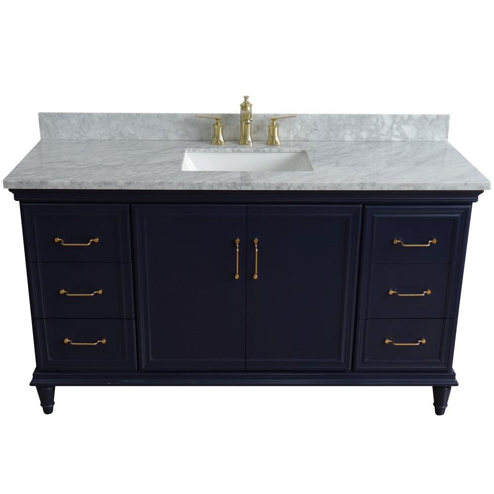 Single sink vanity in Blue and White Carrara marble and rectangle sink. Picture 8