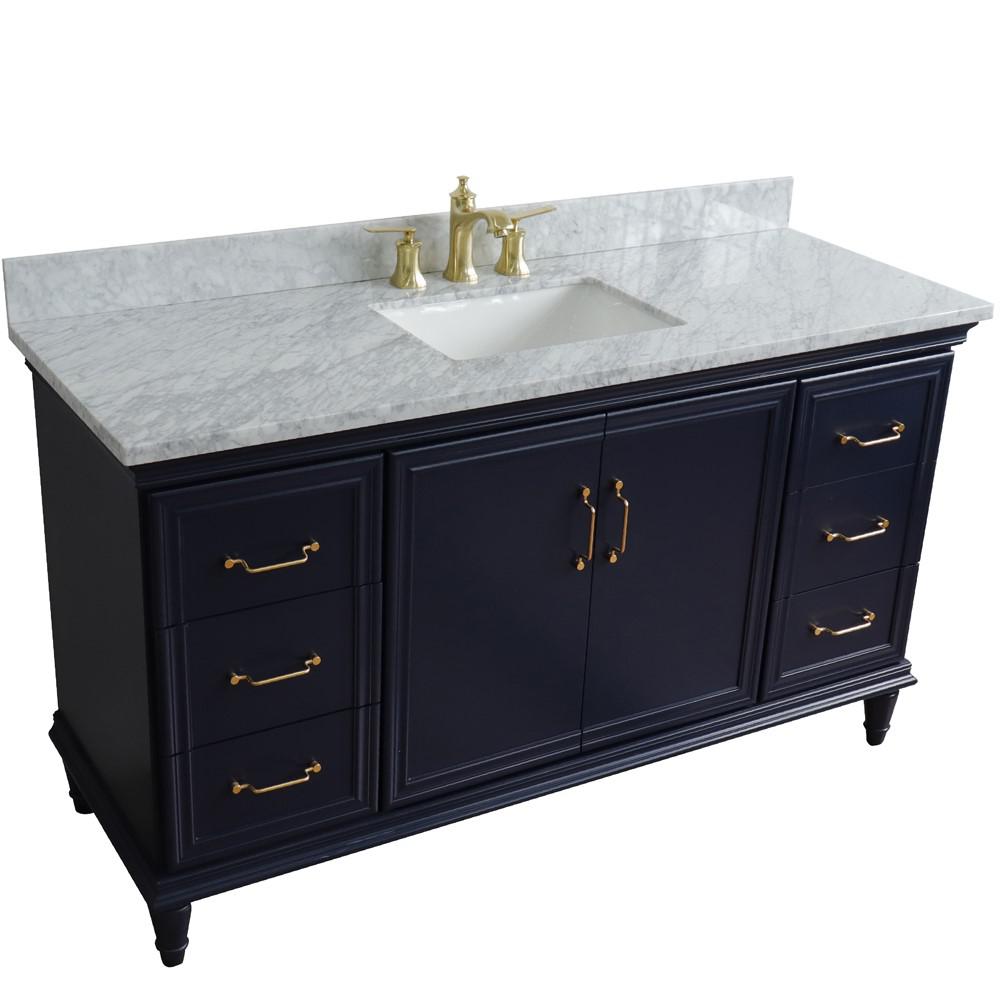 Single sink vanity in Blue and White Carrara marble and rectangle sink. Picture 9