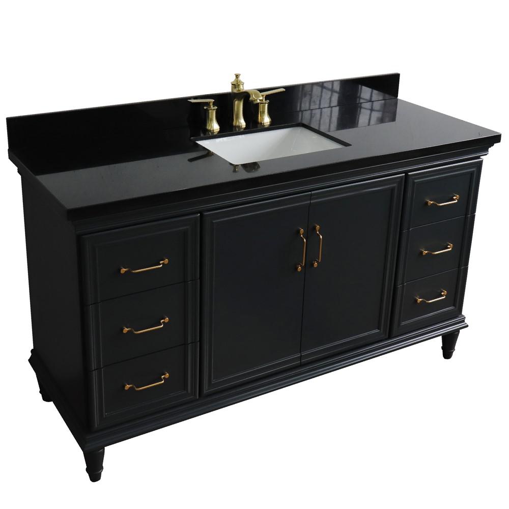 Single sink vanity in Dark Gray and Black galaxy granite and rectangle sink. Picture 11
